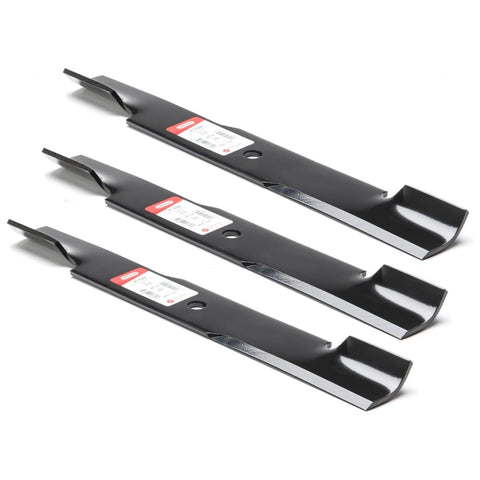 3PK USA mower blade in side profile, designed to resist bending and provide consistent mulching.