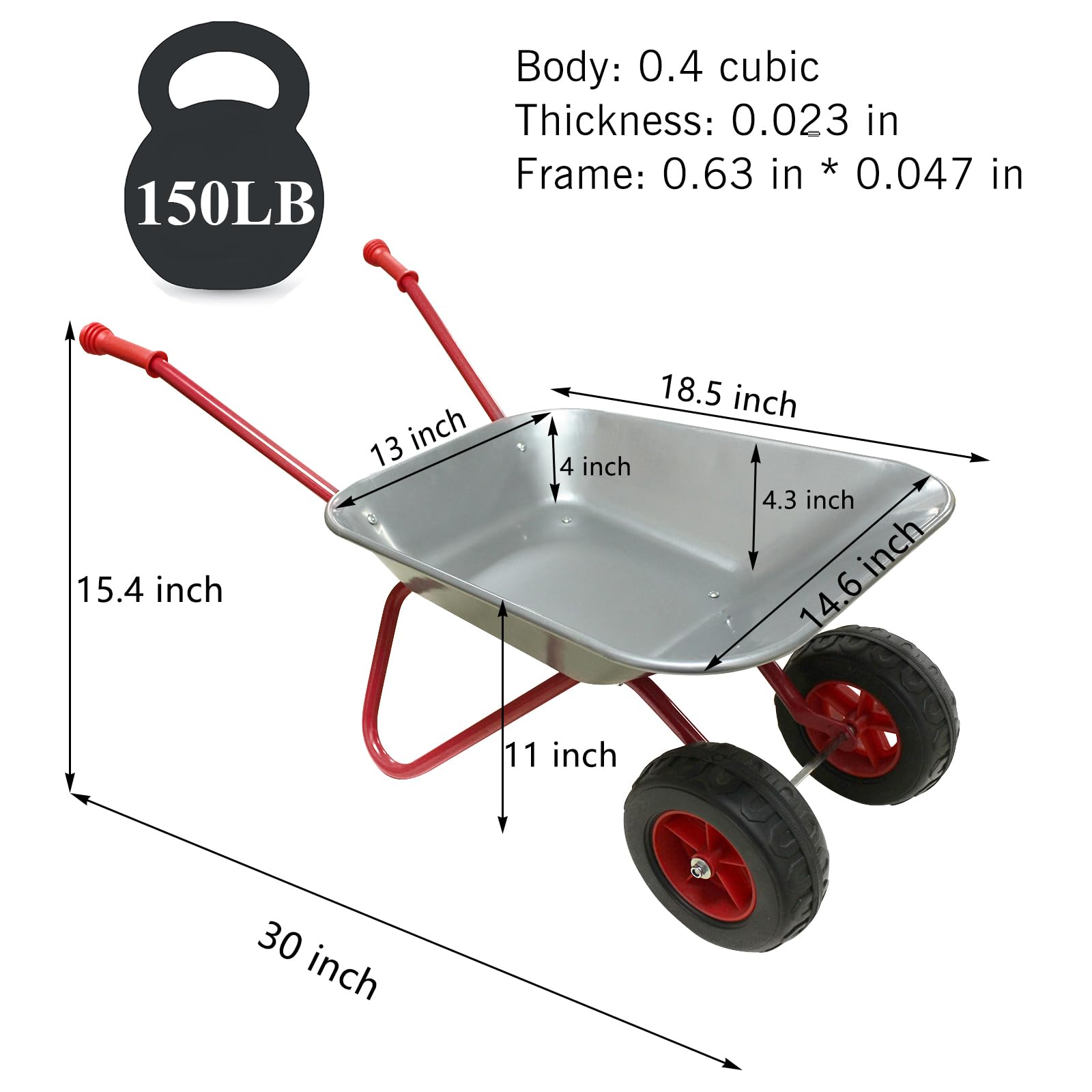 3T GROUP Wheelbarrow silver steel tray close-up emphasizing seamless design