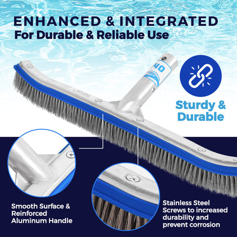440 Heavy Duty Pool Brush features aluminum back and hardened plastic frame.
