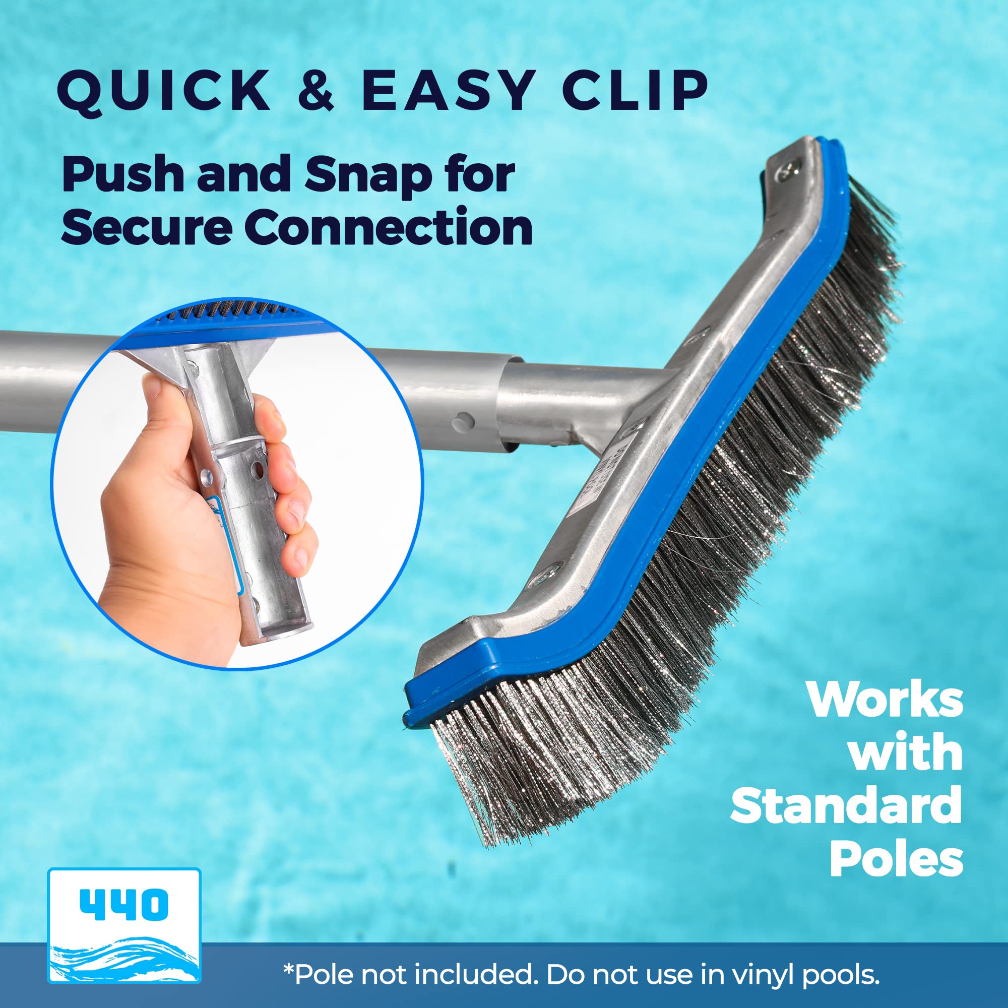 440 Heavy Duty Pool Brush used on concrete, gunite, and plaster surfaces.
