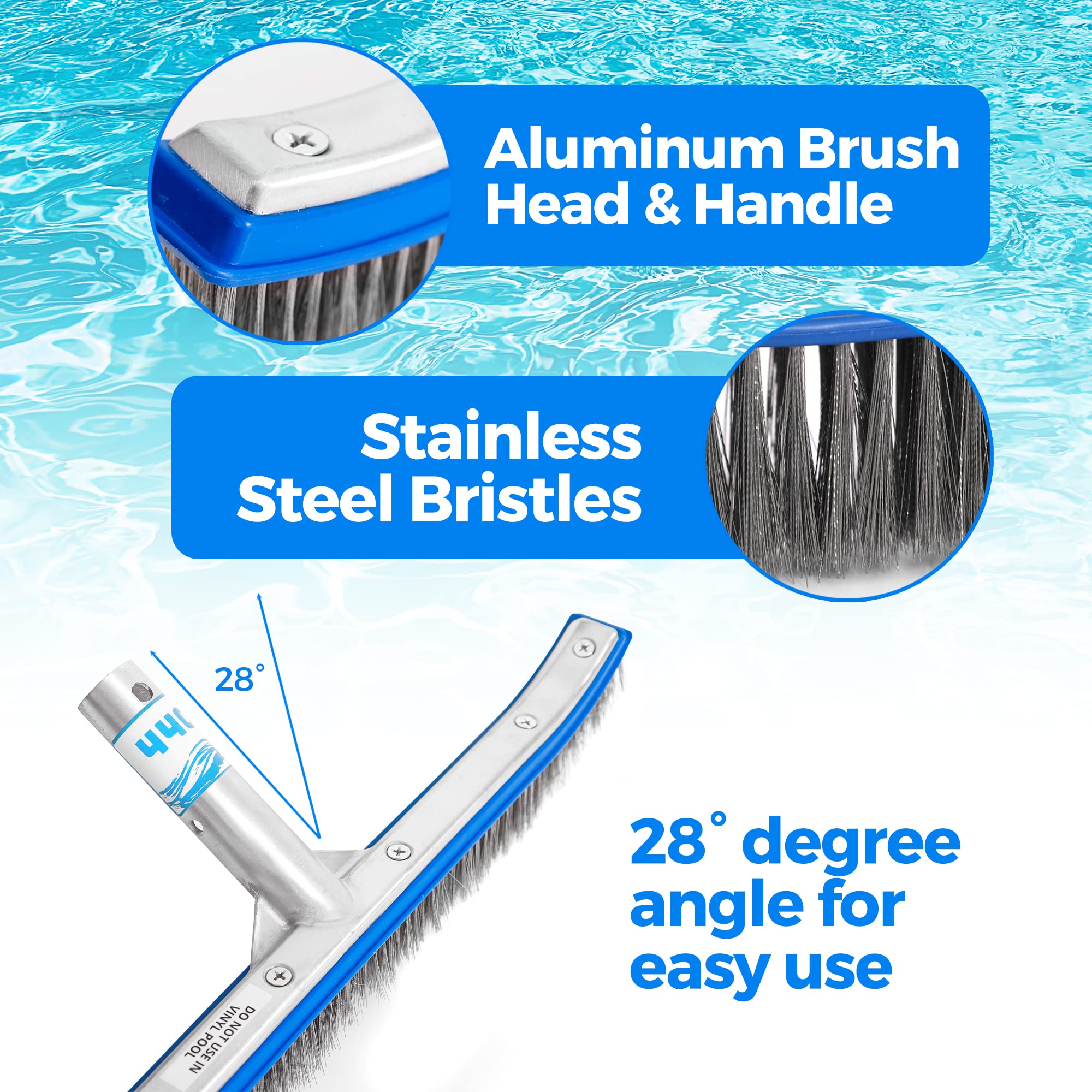 440 Heavy Duty Pool Brush curved edges reach corners for thorough scrubbing.