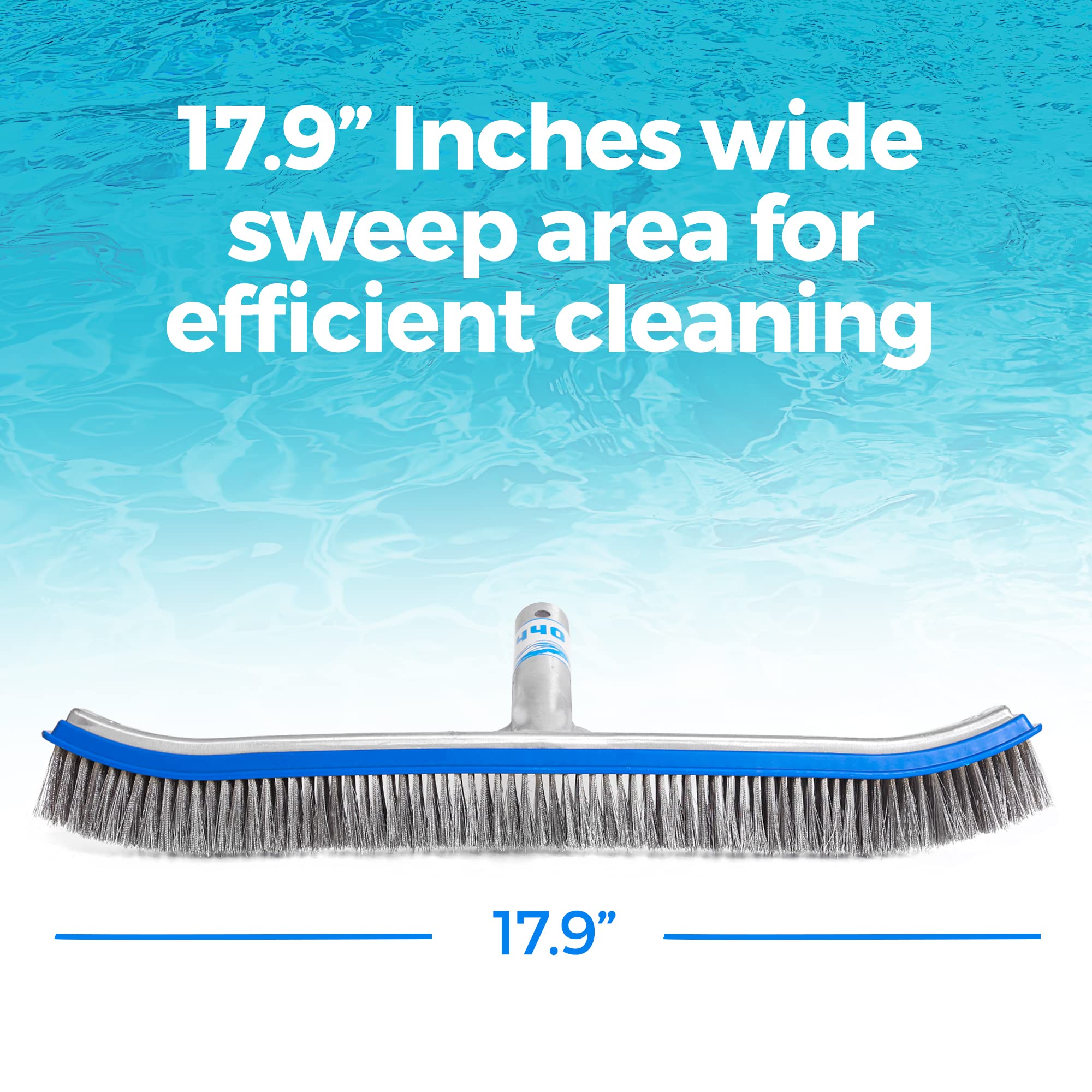 440 Heavy Duty Pool Brush EZ clip shows easy pole attachment compatibility.