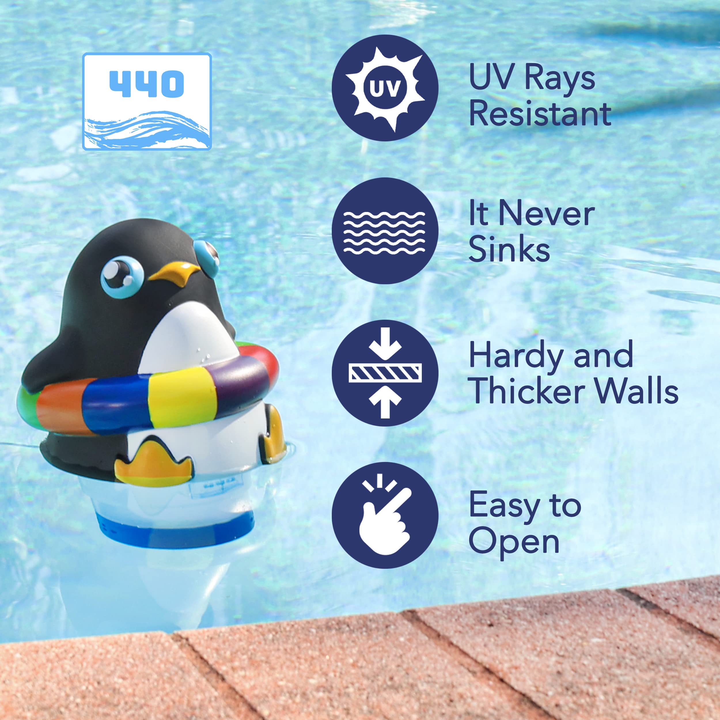 440 heavy-duty plastic pool floater withstands sun and weather for season-long use.