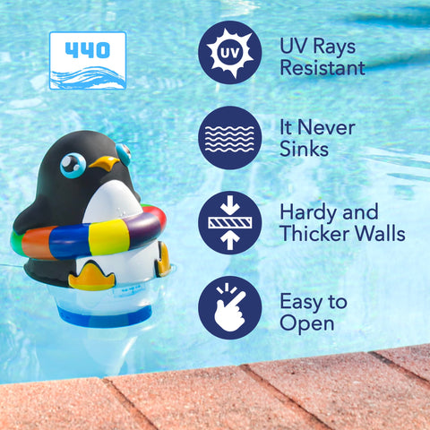 440 heavy-duty plastic pool floater withstands sun and weather for season-long use.
