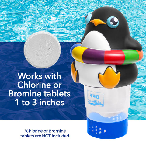 440 pool chlorine floater holds up to three 3-inch tablets for multiple pool sizes.