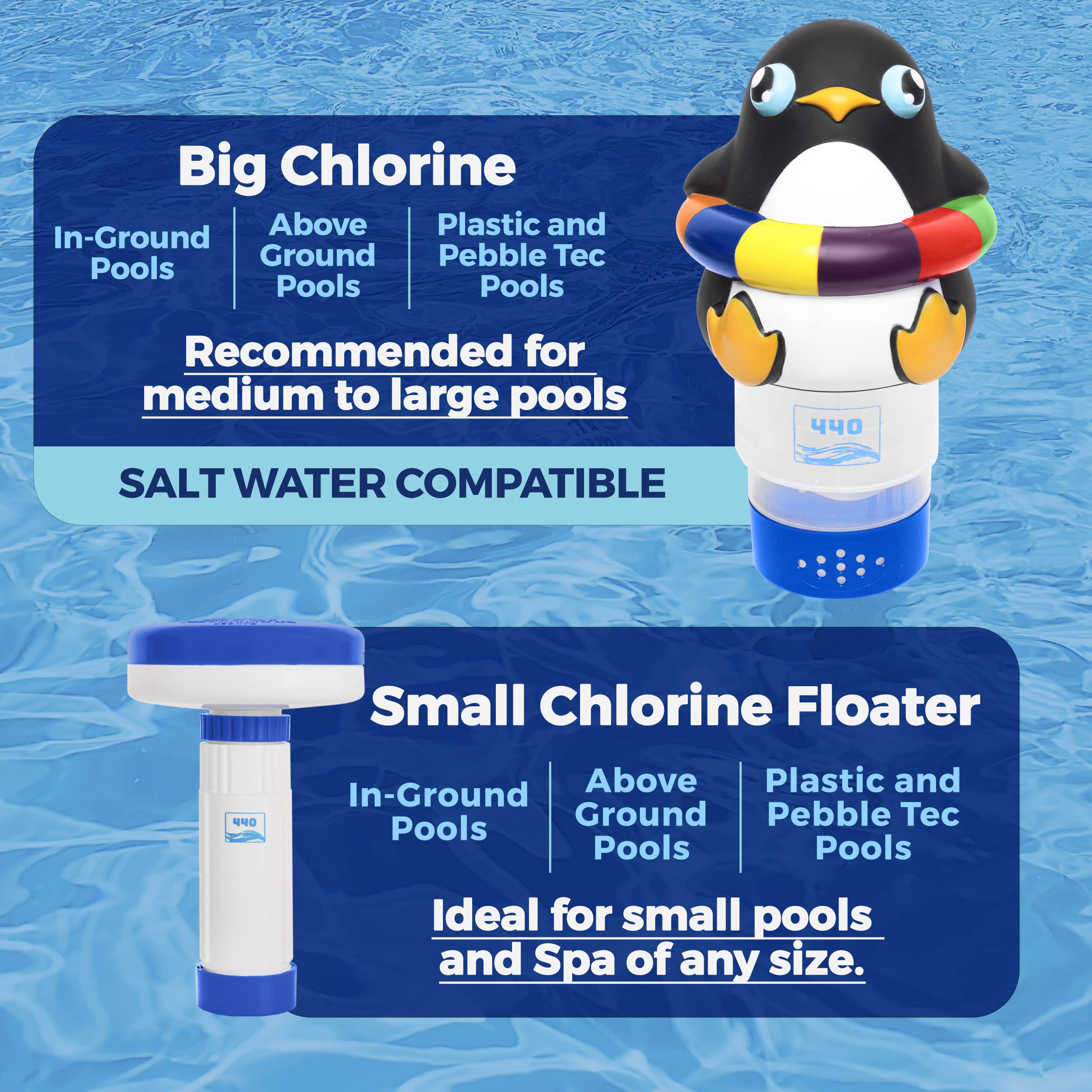 440 chlorine floater secure penguin lid provides worry-free tablet containment.