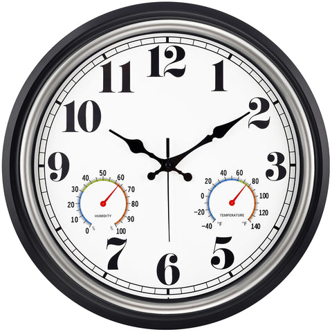 45MinST 16-inch silver vintage clock on outdoor wall with easy-to-read dial.