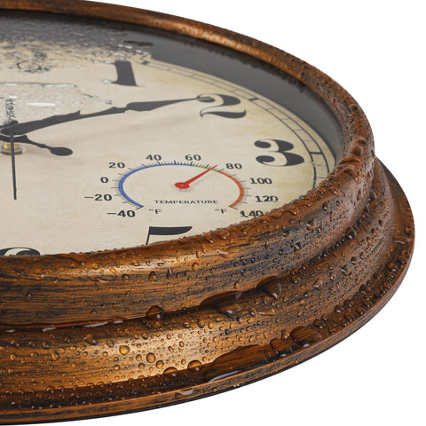 45MinST bronze wall clock thermometer dial tracks temperature at a glance.