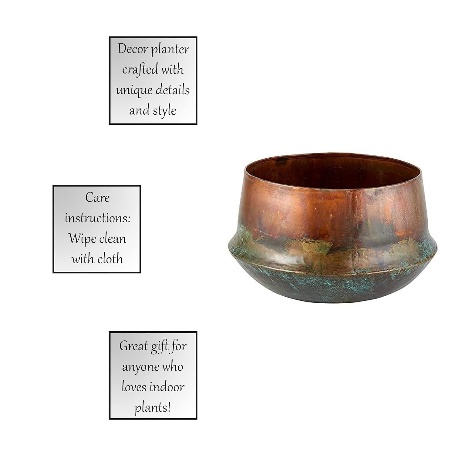 47th & Main copper-blue rustic planter, front view, decorative centerpiece