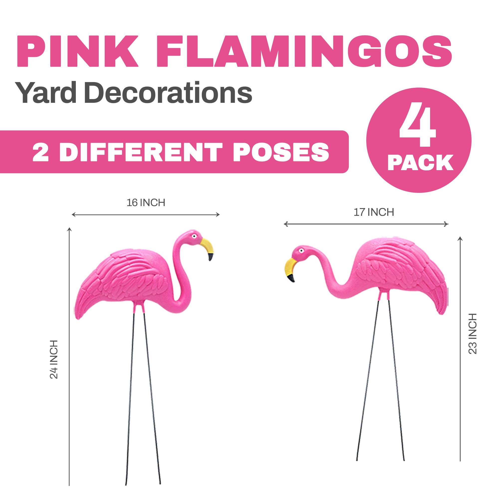 4E's Novelty flamingos stay vibrant with UV-resistant finish for seasons.