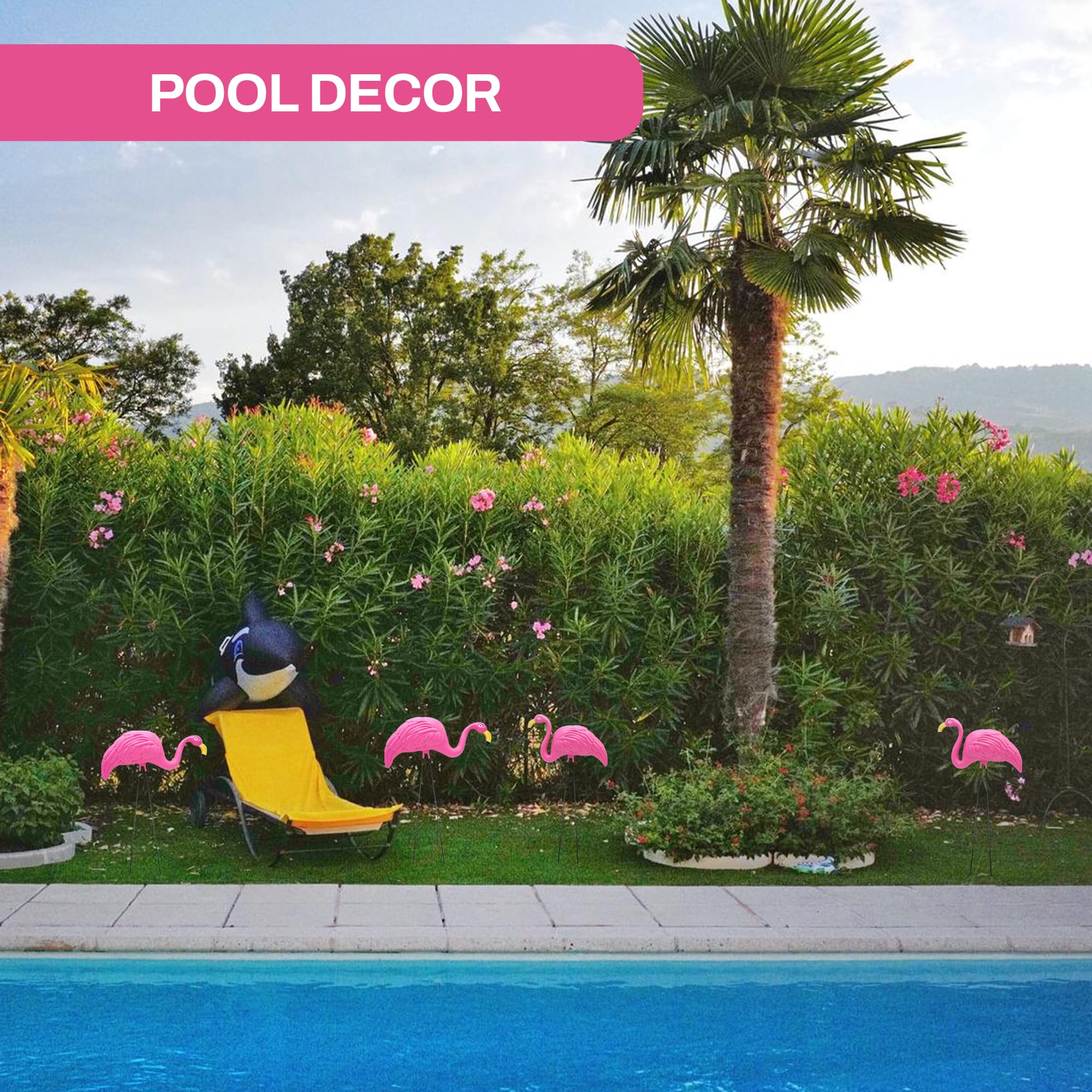 4E's Novelty 24in flamingos brighten patios and pools with playful charm.