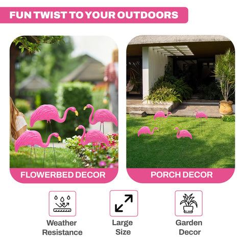 4E's Novelty flamingos feature 21-inch metal legs for stable setup.