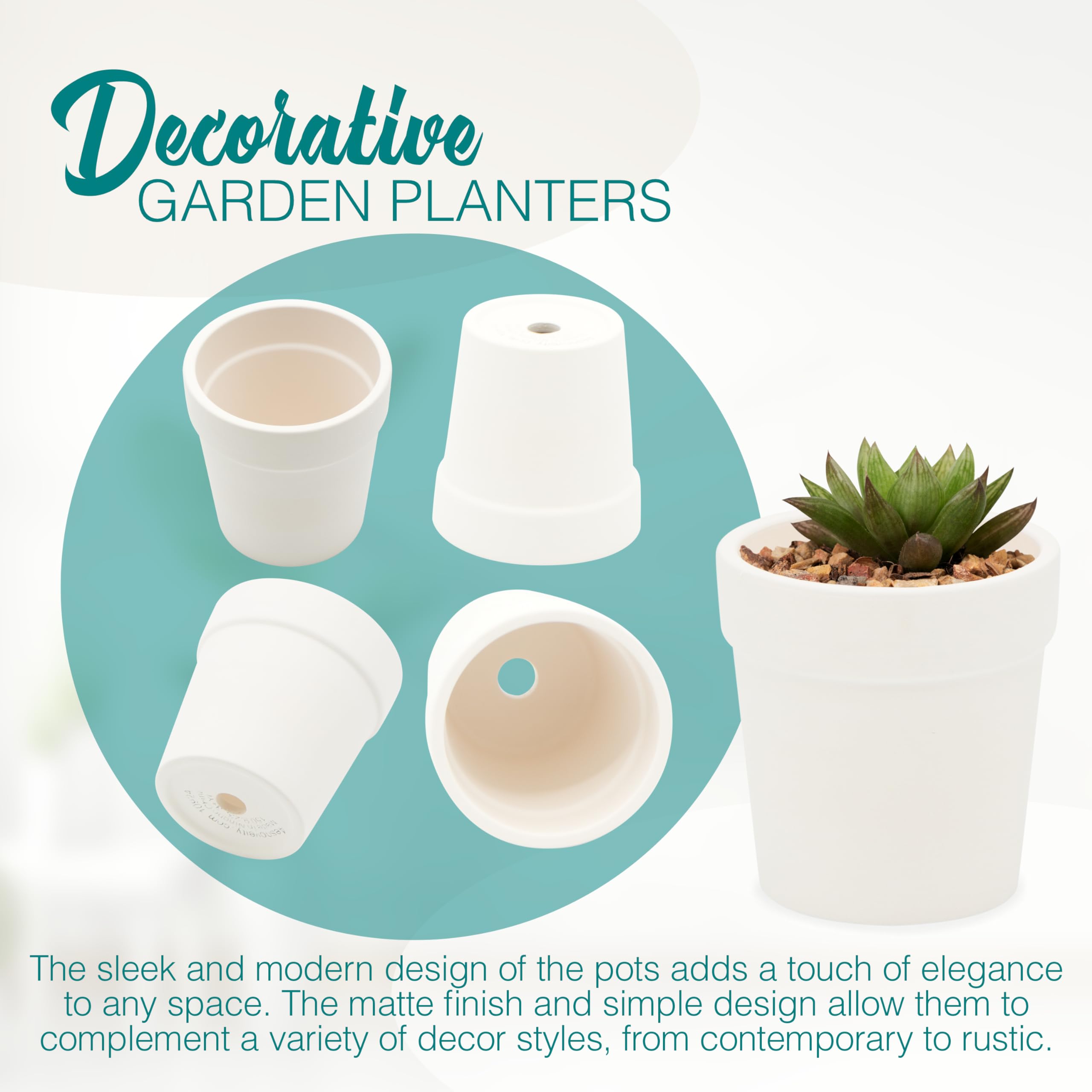 4E's Novelty ceramic pot with drainage holes and plugs for adaptable watering.