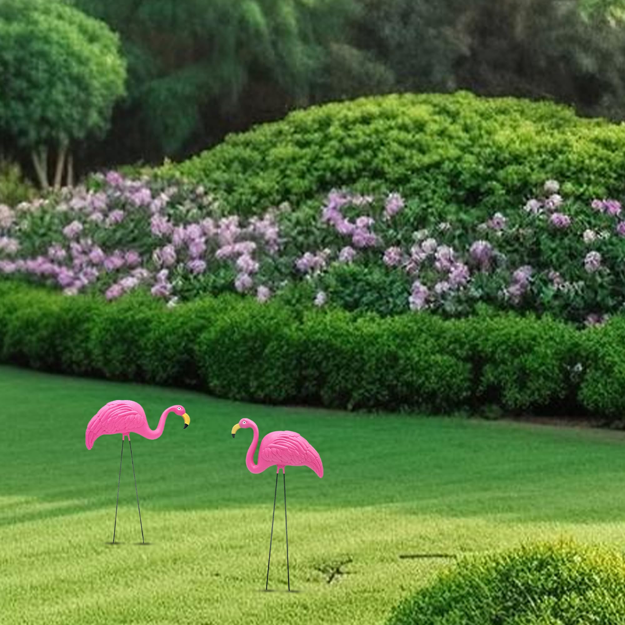 4E's Novelty weather-resistant flamingo ornament resists sun and rain.