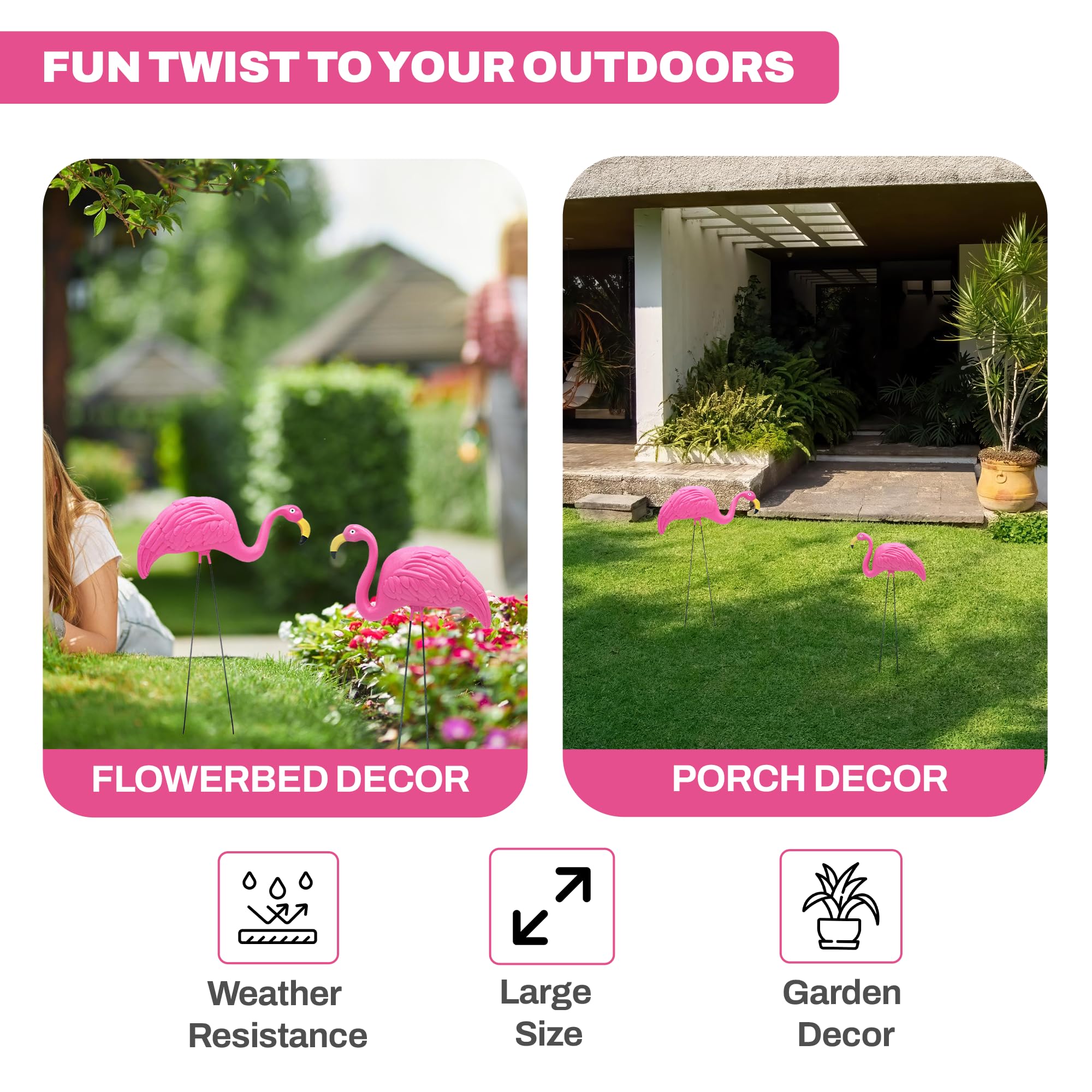 4E's Novelty pair of pink flamingos creates a cheerful garden vibe.