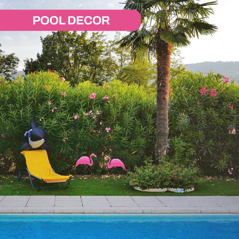 4E's Novelty flamingo garden statue adds bright color and whimsy.