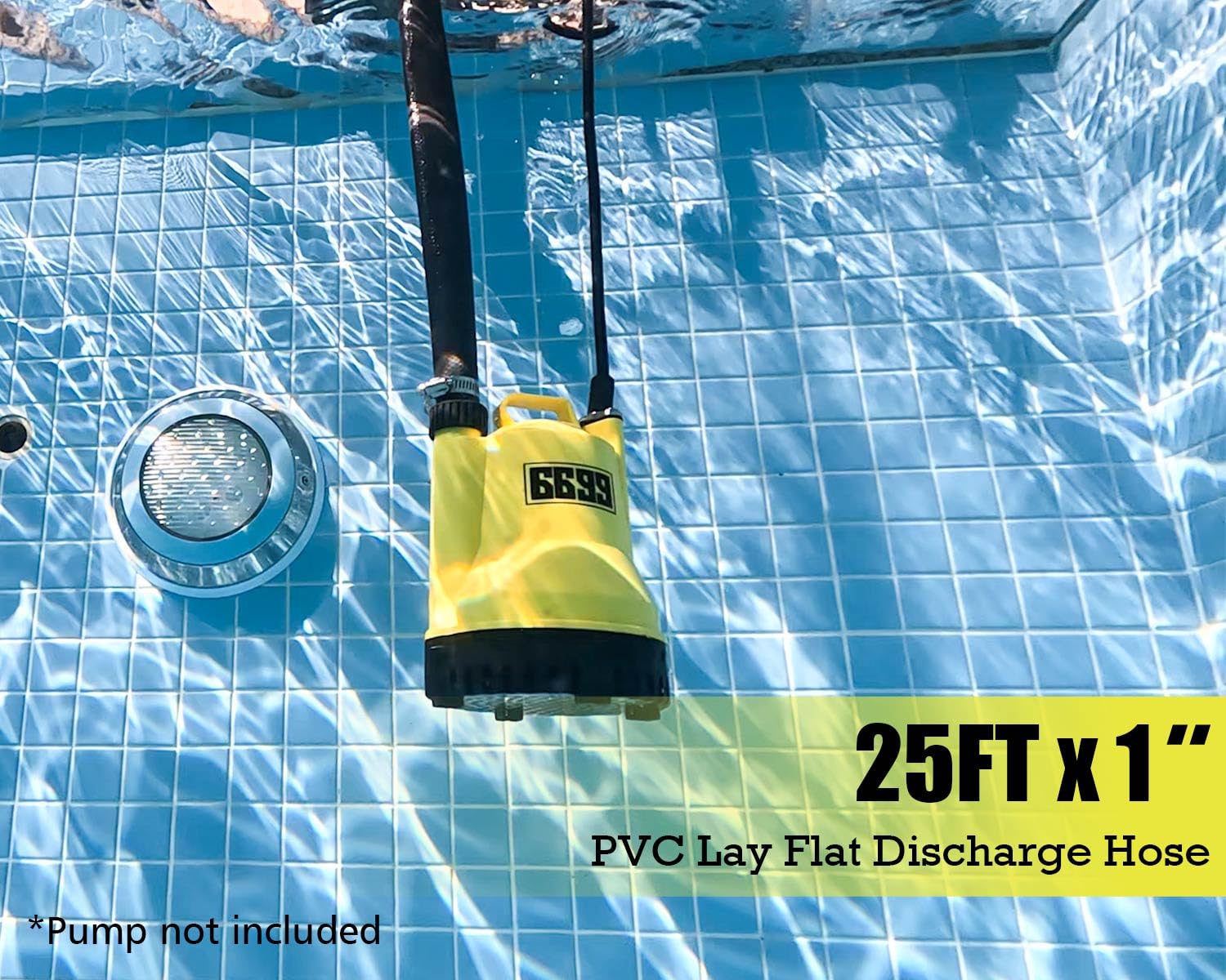 6699 PVC lay-flat hose with clamps ready for easy outlet hookup