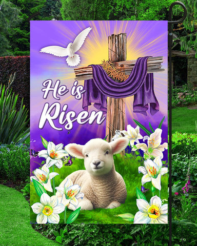 68LDROOTER He Is Risen flag close-up shows vivid print