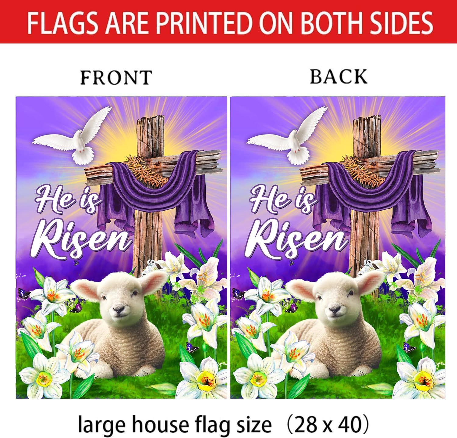 68LDROOTER He Is Risen flag on a standard pole boosts curb appeal