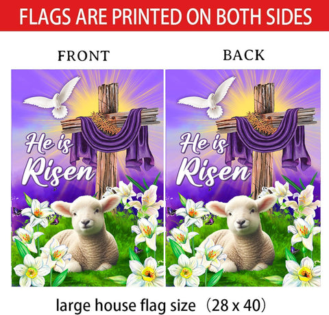 68LDROOTER He Is Risen flag on a standard pole boosts curb appeal