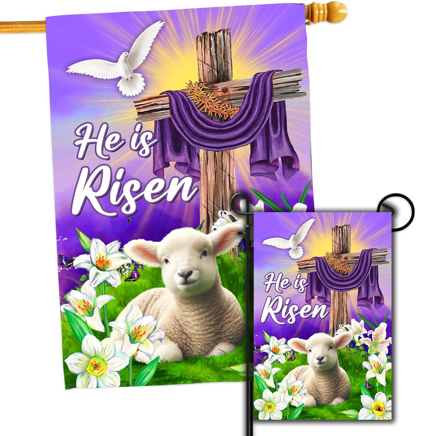 68LDROOTER He Is Risen house flag 28x40 fluttering with vibrant color