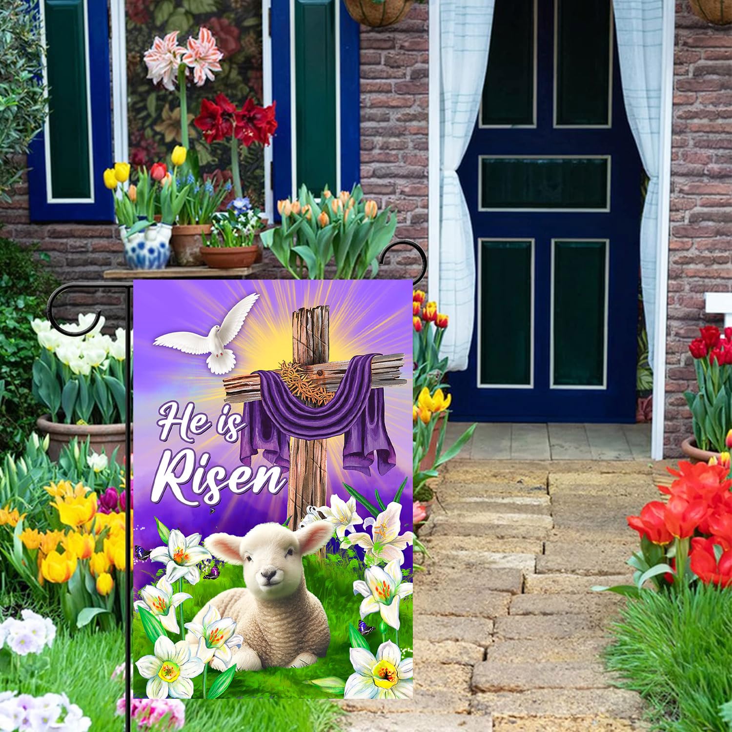 68LDROOTER Religious garden flag enhances entryway or patio ambiance