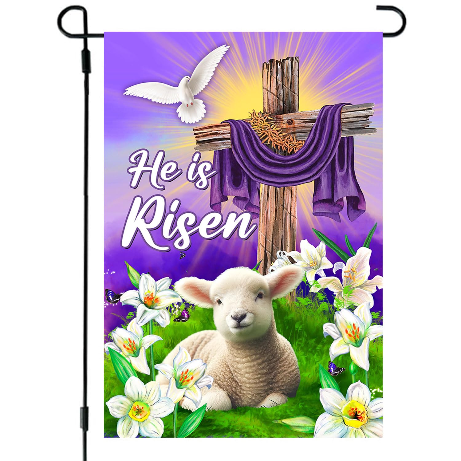 68LDROOTER He Is Risen flag, double-sided design, ideal garden display