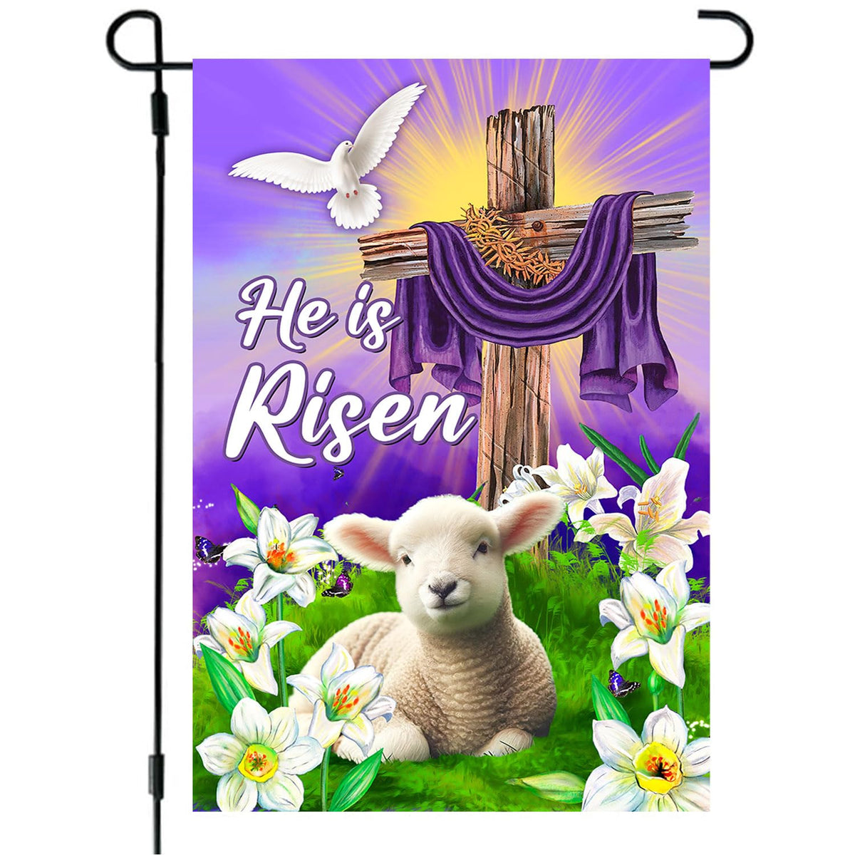 68LDROOTER He Is Risen flag, double-sided design, ideal garden display
