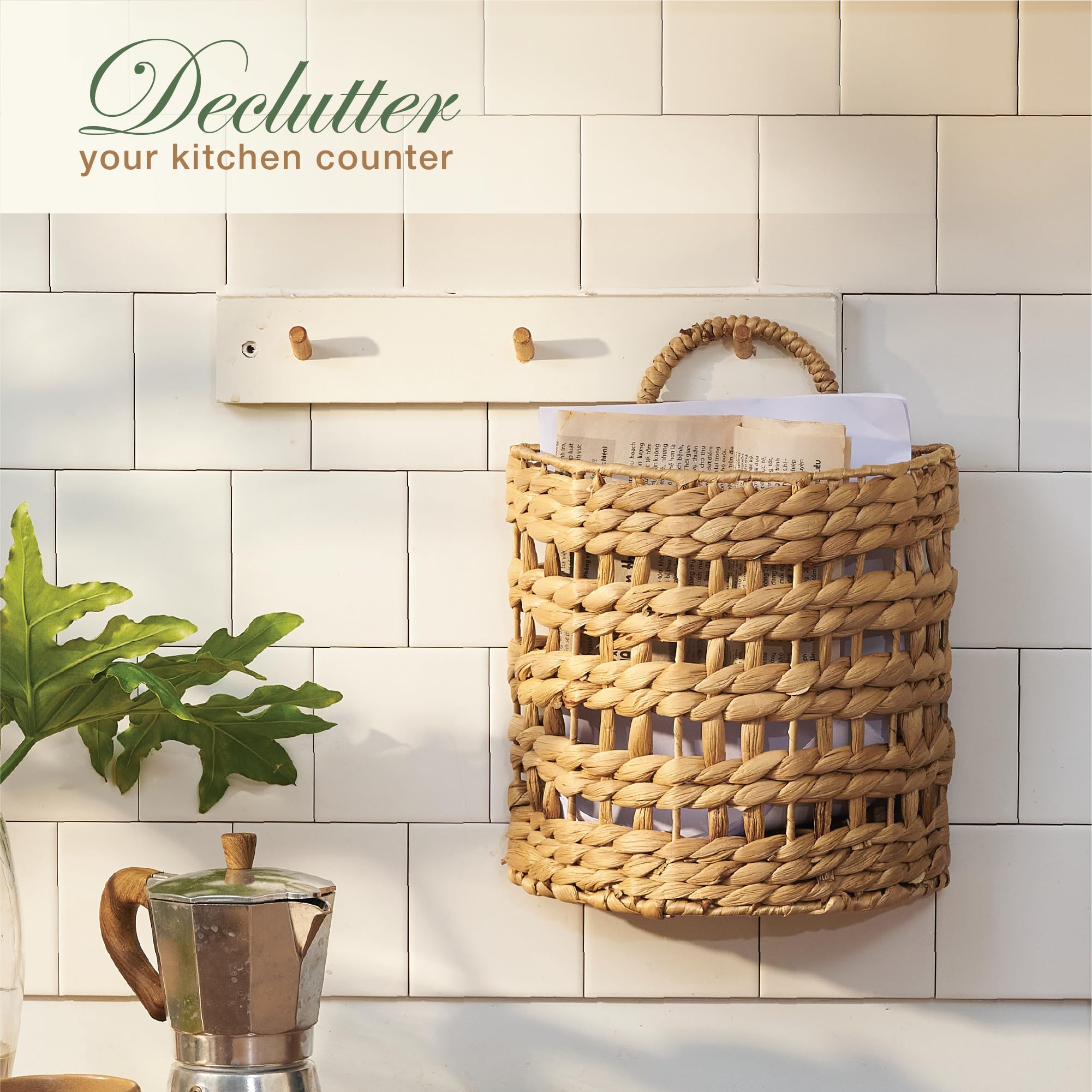 84ECO natural hyacinth storage basket versatile for kitchen, entryway, or bathroom organization.