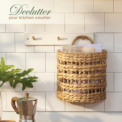 84ECO natural hyacinth storage basket versatile for kitchen, entryway, or bathroom organization.