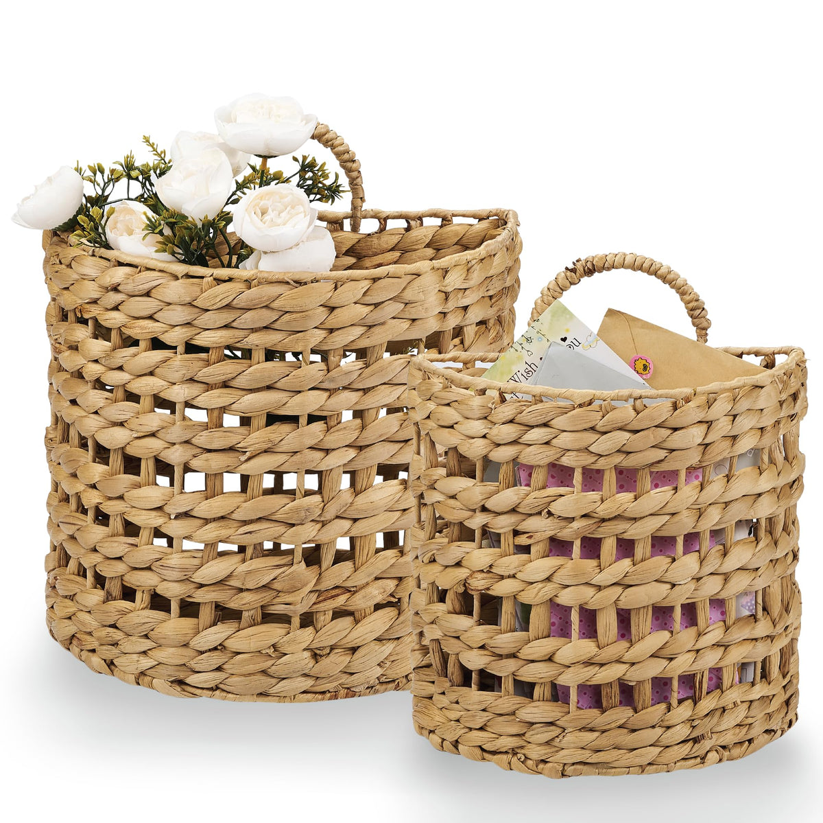 84ECO wicker hanging basket for front door flowers, adds curb appeal and organized entry.