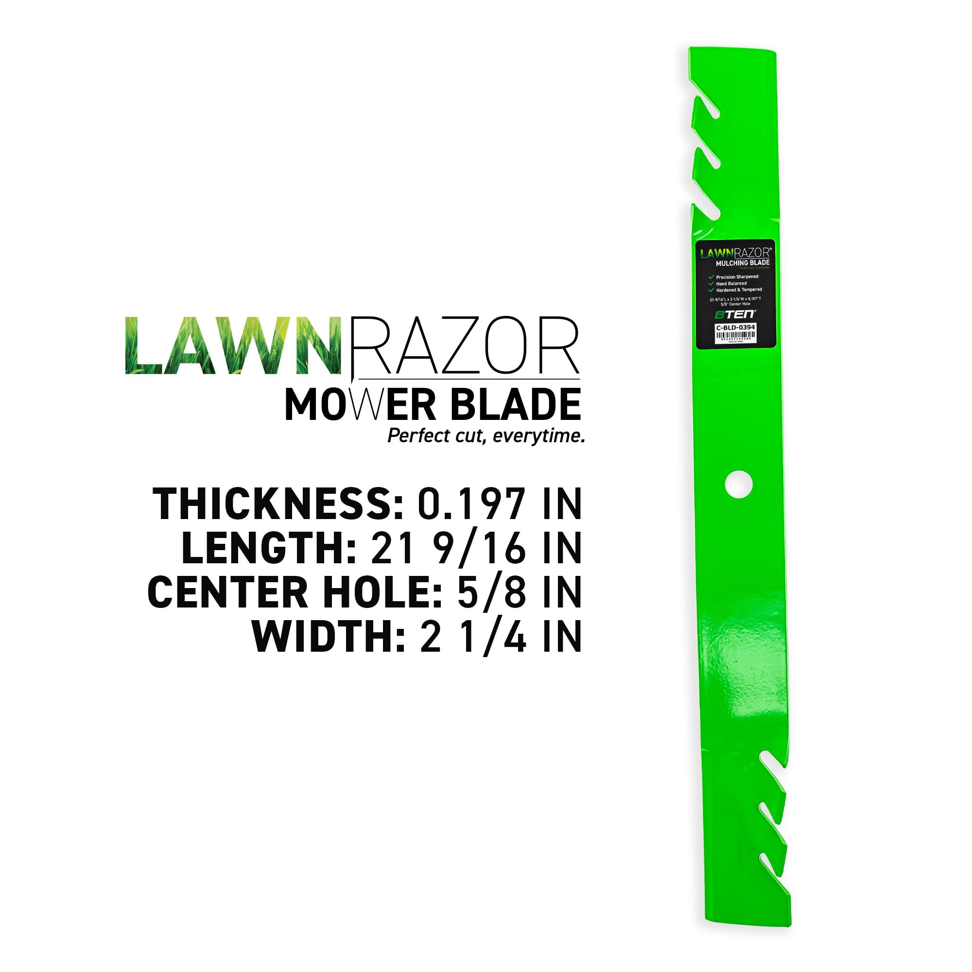Close-up of the toothed edge on the 8TEN LawnRAZOR blade.
