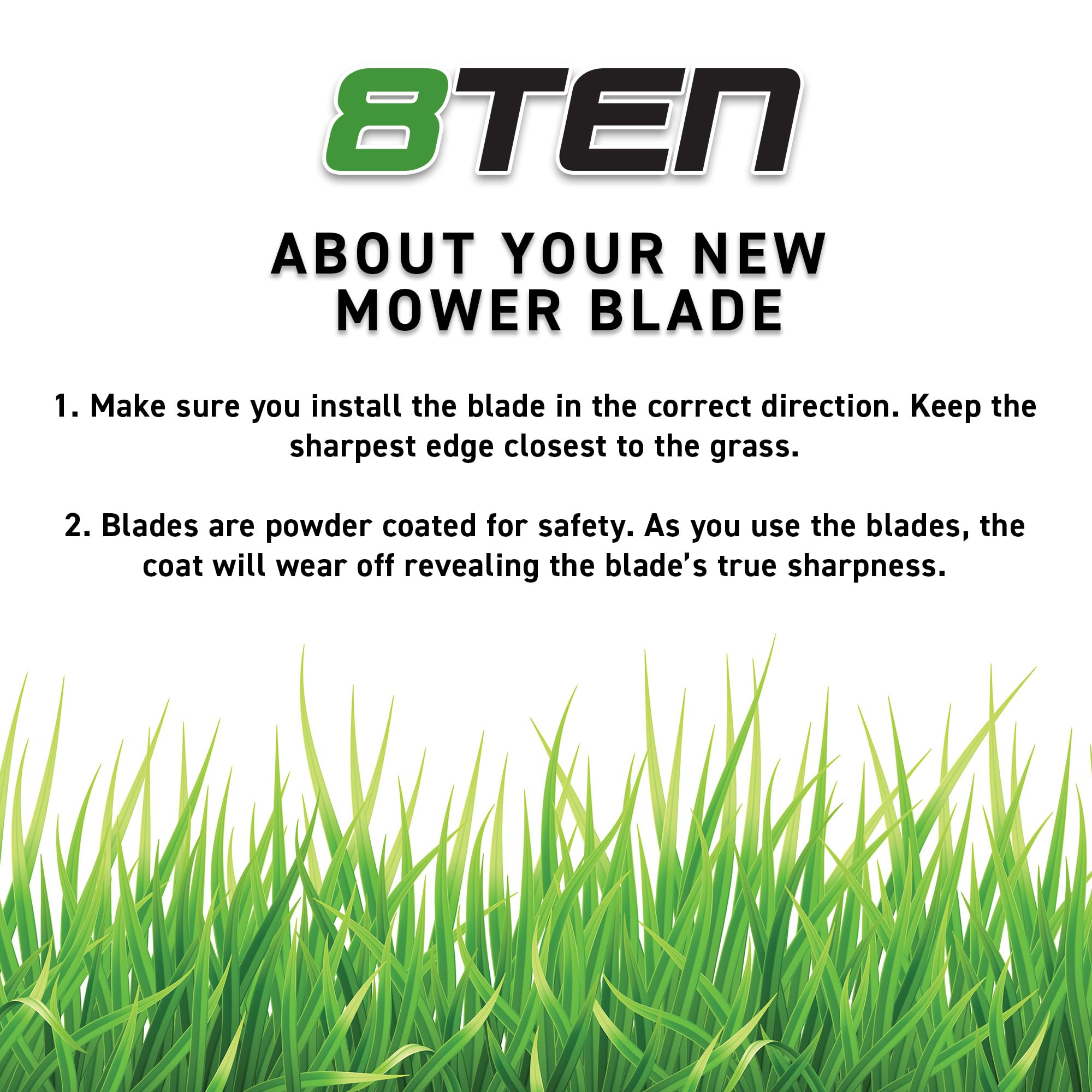 8TEN LawnRAZOR blade durability image highlights rolled-edge build