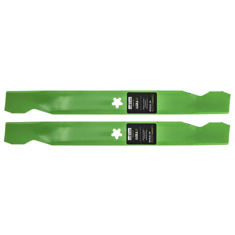 Close-up of 8TEN LawnRAZOR blade edge with notched high-lift design.