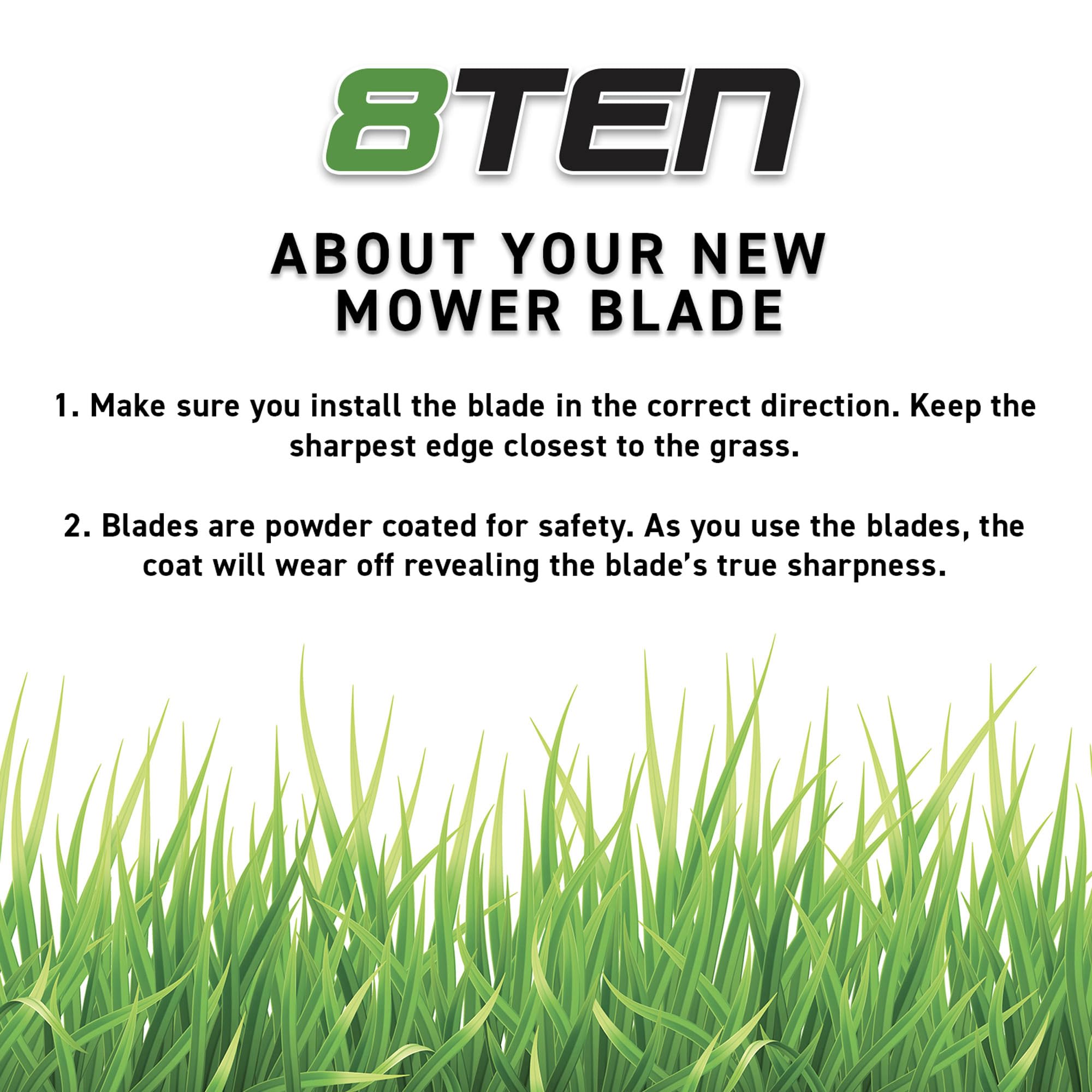 8TEN LawnRAZOR blade installed on a mower deck during mowing