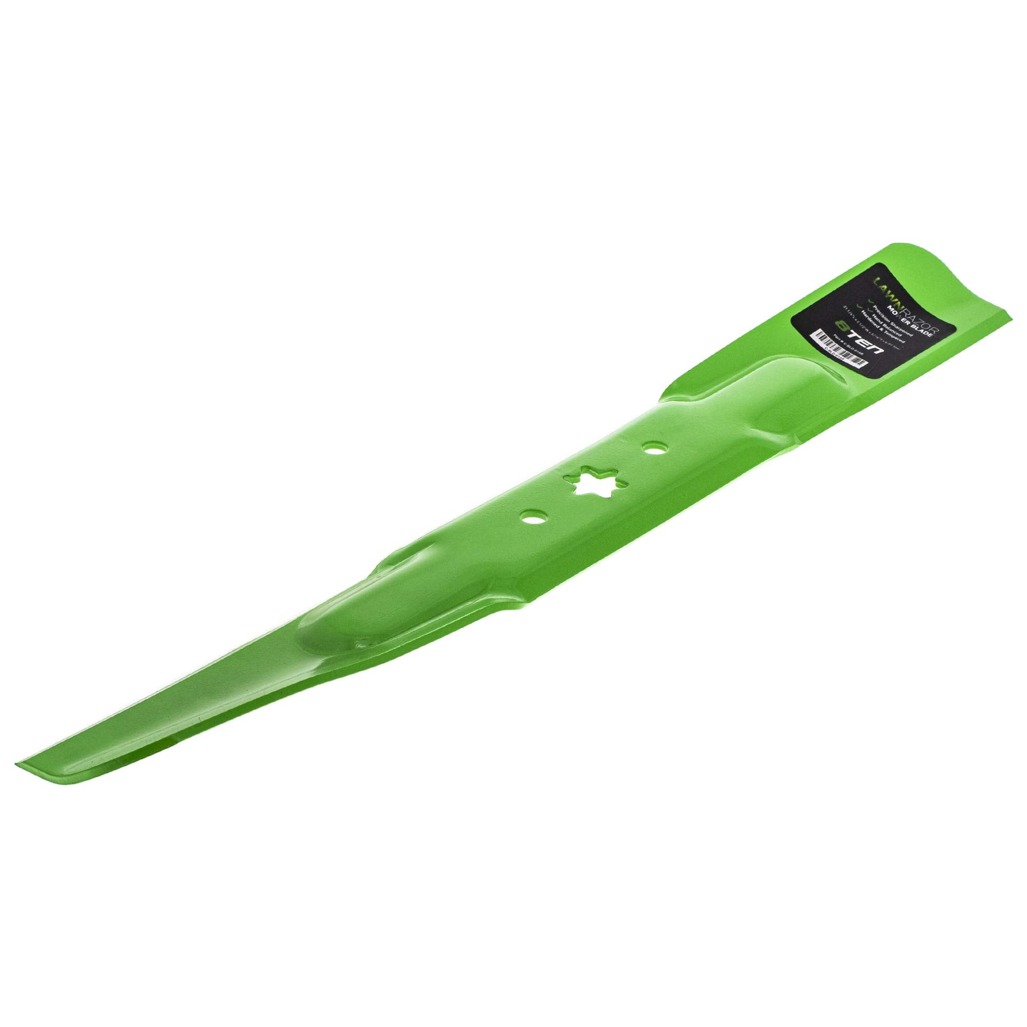 Packaging for 8TEN LawnRAZOR blade set highlights OEM compatibility and value.