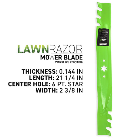 8TEN LawnRAZOR blade set on a 42-inch deck shows the toothed edge design.