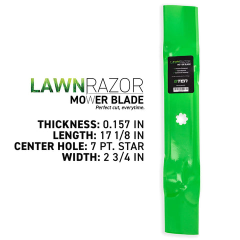 8TEN LawnRAZOR blade set end view emphasizing AM141035 compatibility.