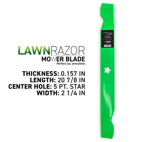 8TEN LawnRAZOR blade set mounted on mower deck for easy maintenance.