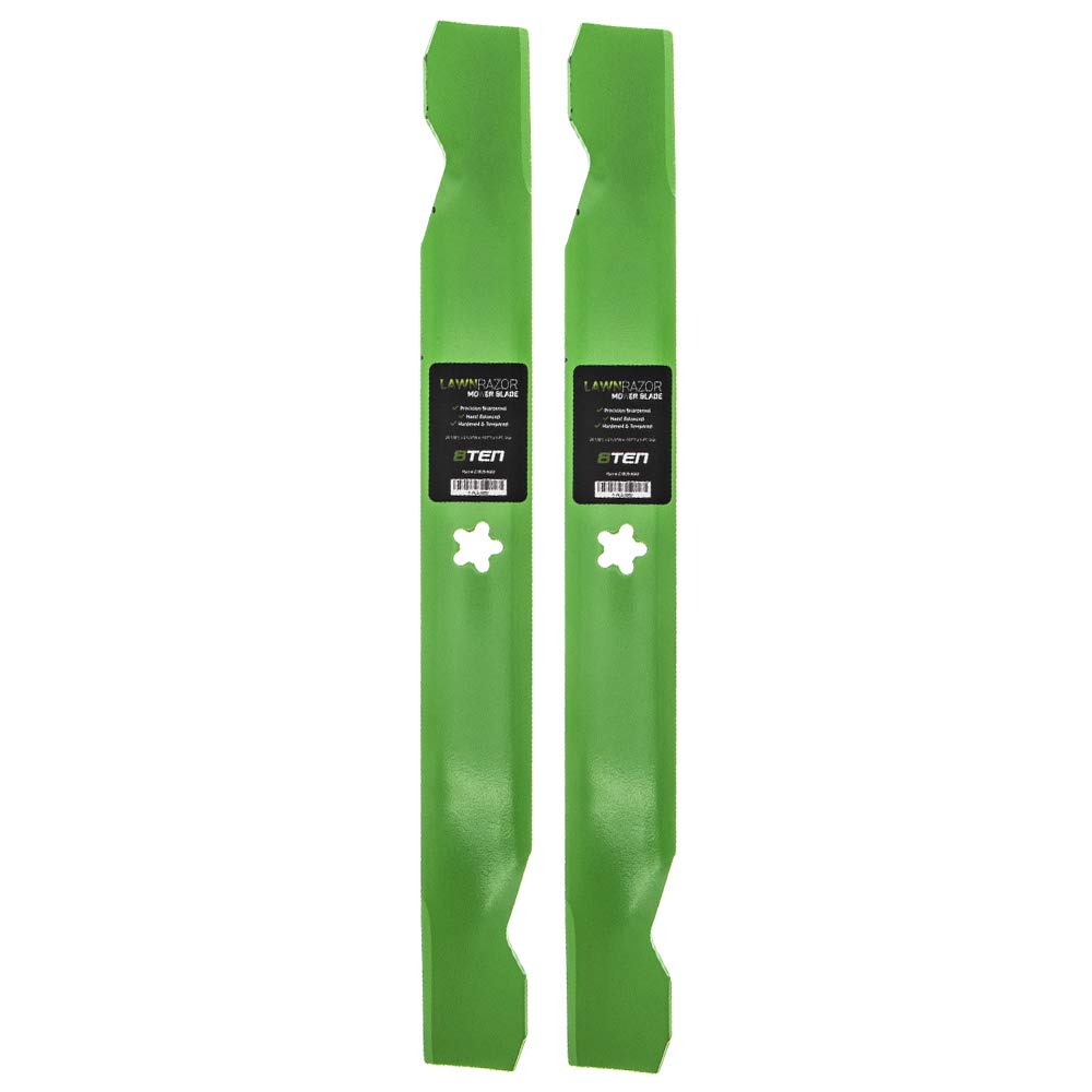 8TEN LawnRAZOR blade set packaging shows compatibility with major mower brands.