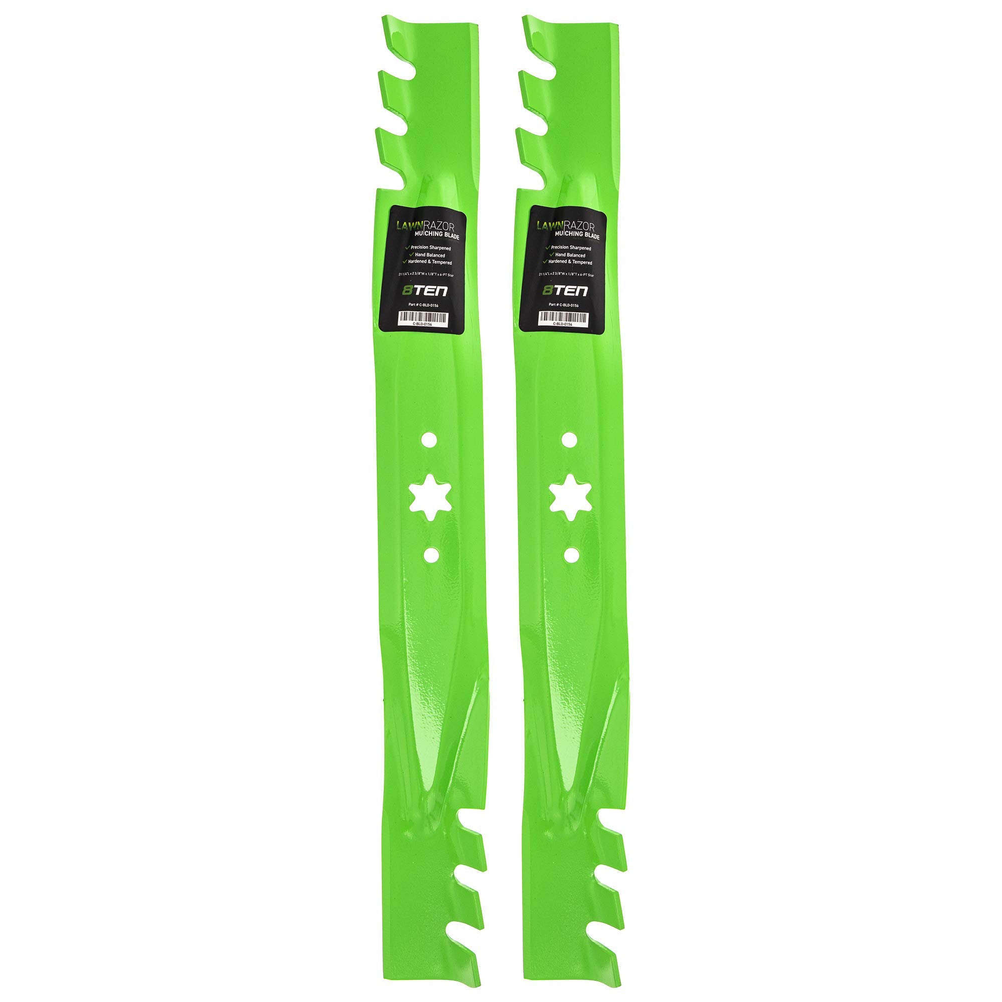 8TEN LawnRAZOR blade set unboxed for quick installation and clean mowing.
