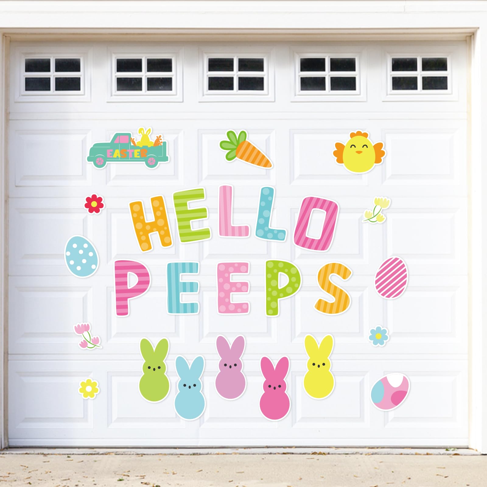 90shine Easter magnets on a garage door adding festive charm and easy removal