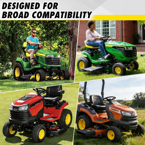 9th Shop compatibility with John Deere, Craftsman, and Husqvarna riding mowers.