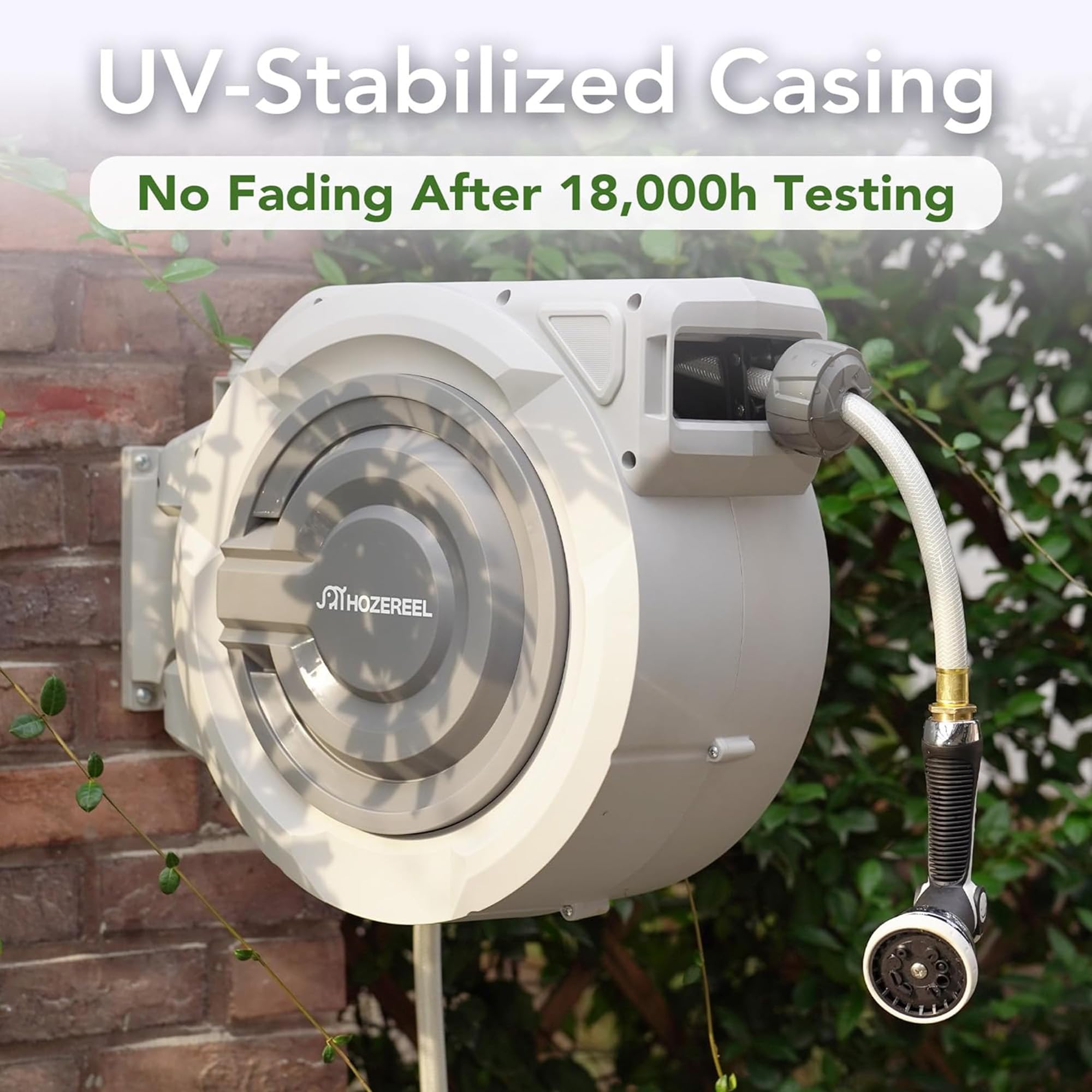HOZEREEL automatic rewind simplifies winding the hose after use.