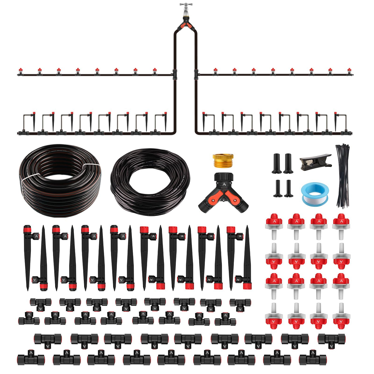 A ANLEOLIFE 230FT drip kit box contents showing complete components for easy setup and watering