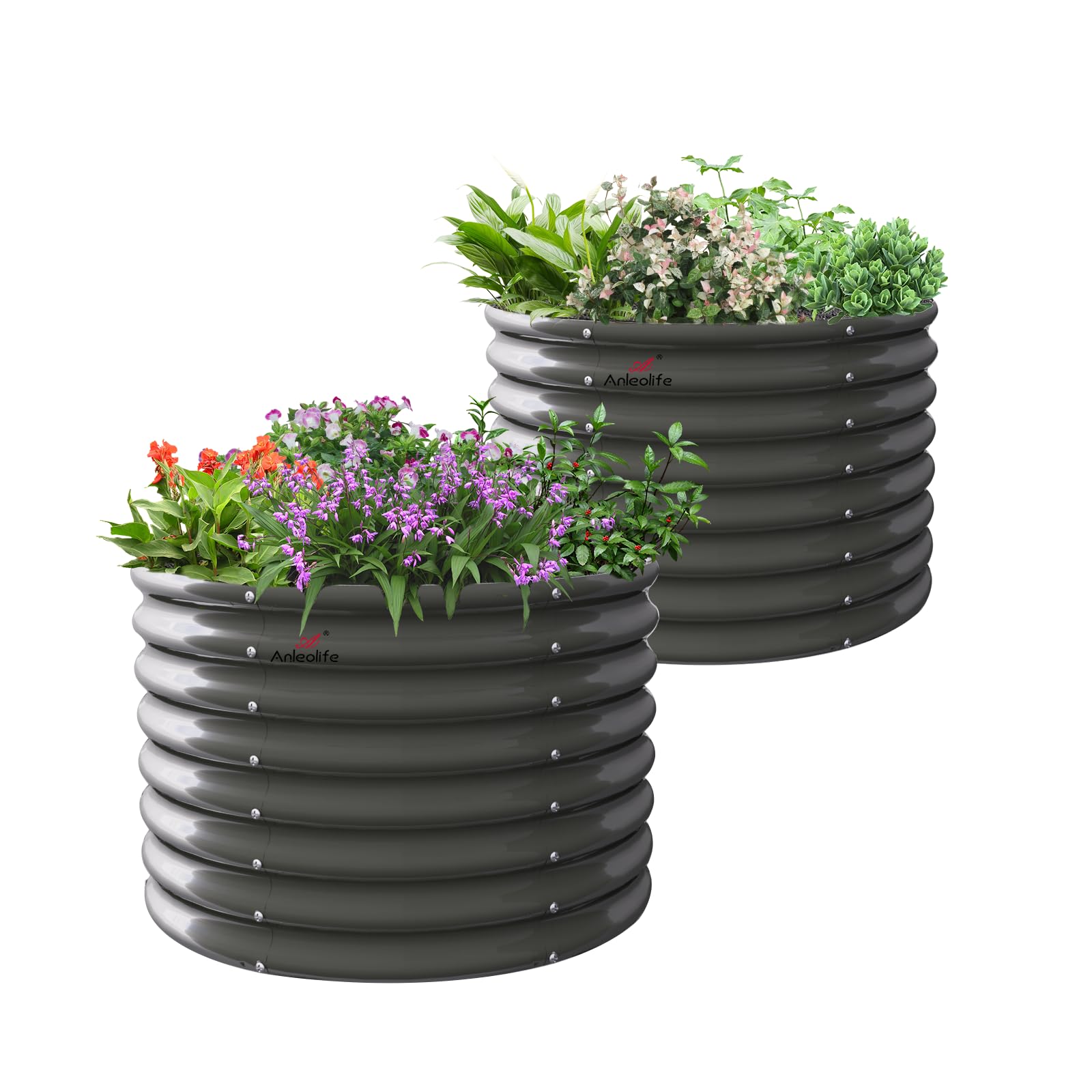 A ANLEOLIFE 2-pack round galvanized raised bed assembly showing quick setup