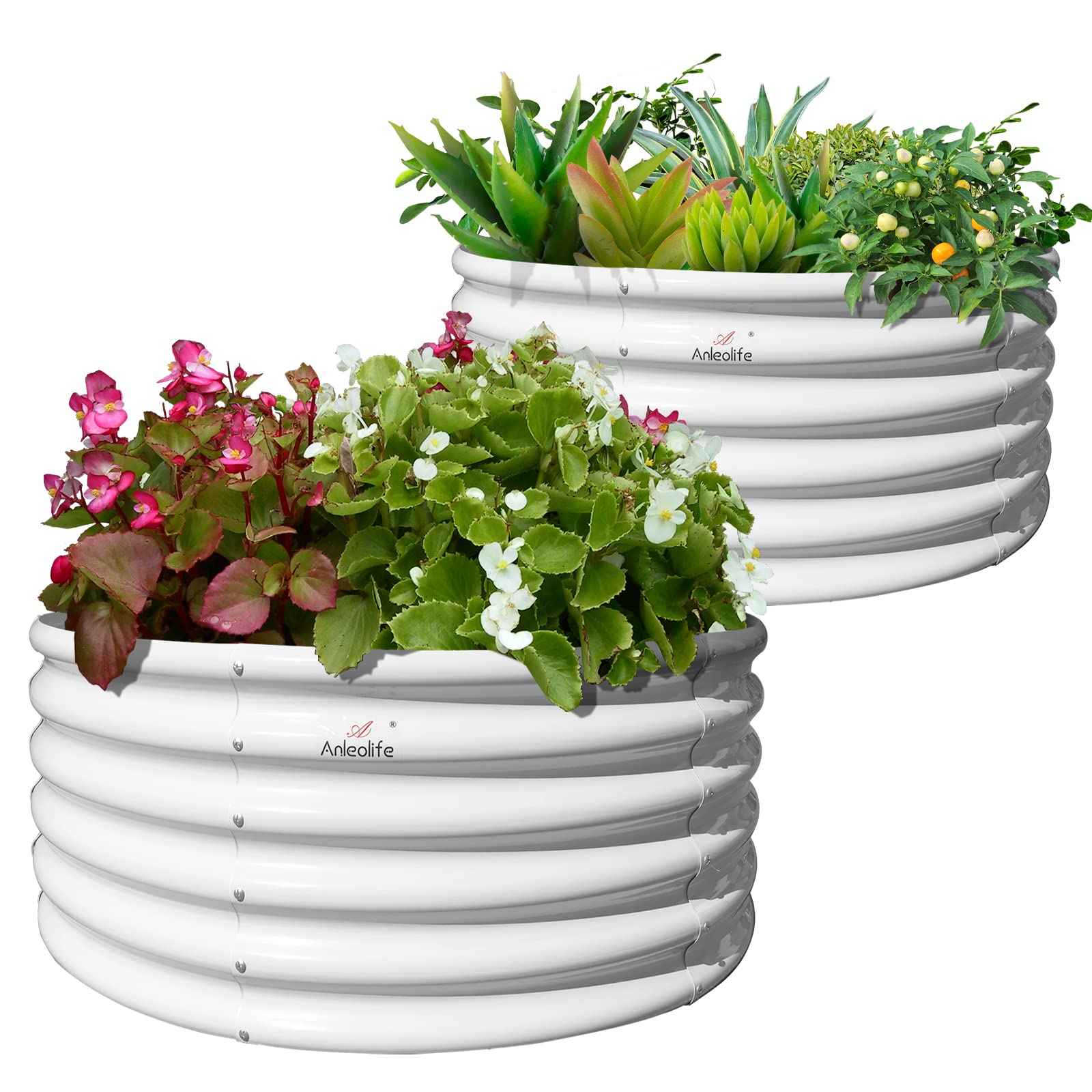 A ANLEOLIFE round galvanized raised bed in assembly view for durable outdoor use