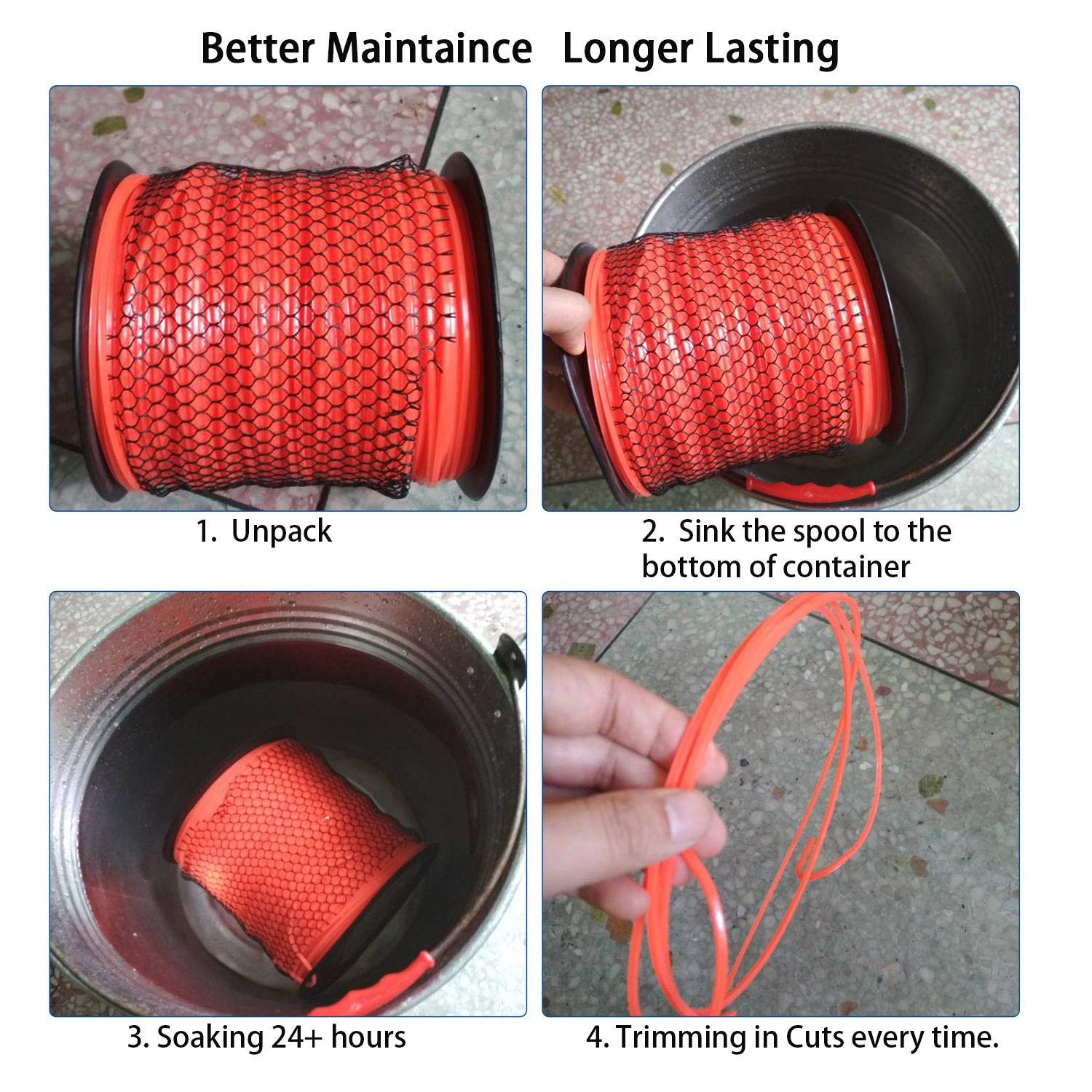 High-visibility orange spool aids visibility during edging tasks.