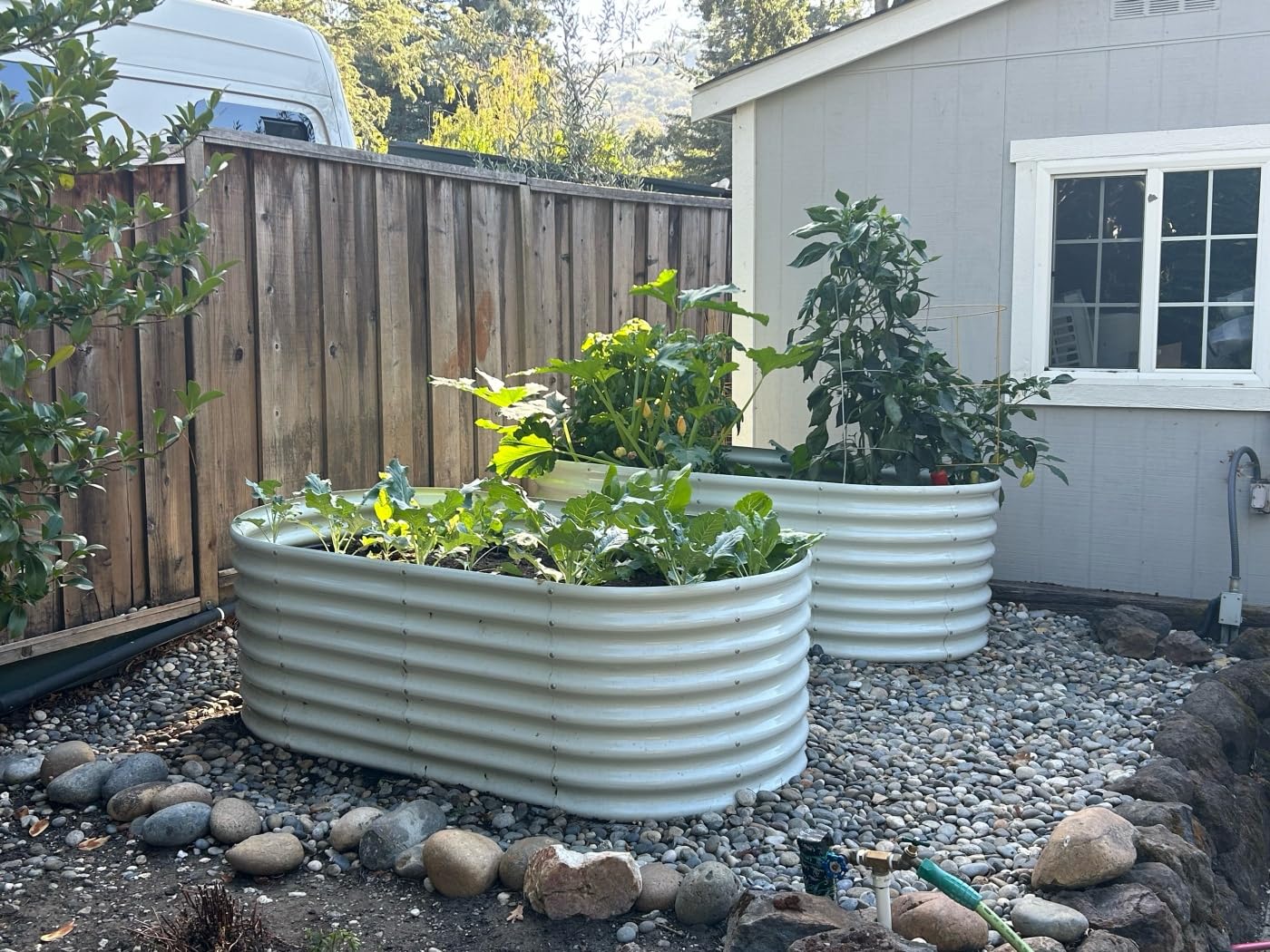 Deep 24-inch raised bed close-up showing sturdy antique white finish