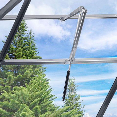 A ANLEOLIFE greenhouse window louvre in use; automatically vents air.